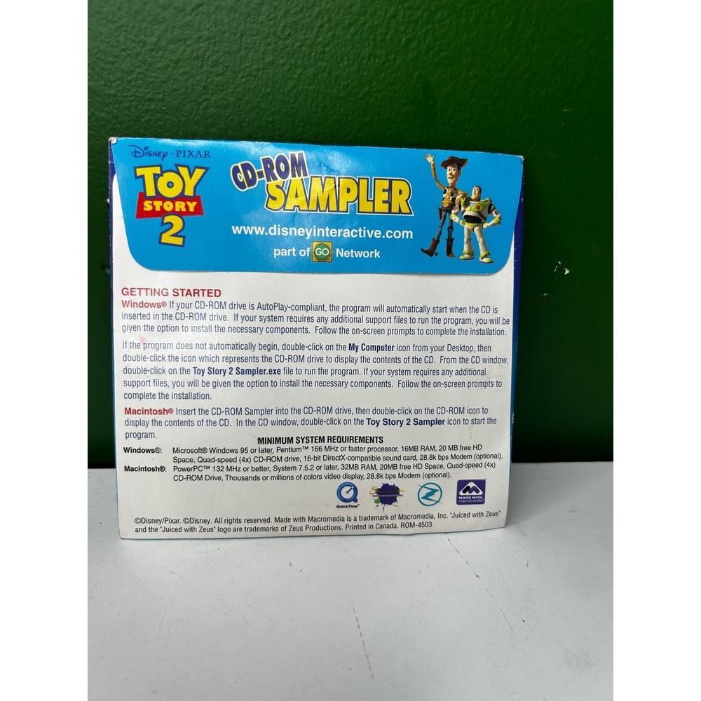 Vintage 1999 Disney Pixar ToyStory 2 CD-ROM Sampler PC Mac Promo Disc Woody Buzz - Picture 3 of 5